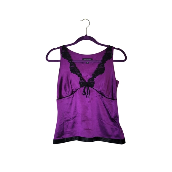 Banana Republic Tops - Vintage Banana Republic Silk Babydoll Top Size 0 Purple & Black Lace Trim Y2K